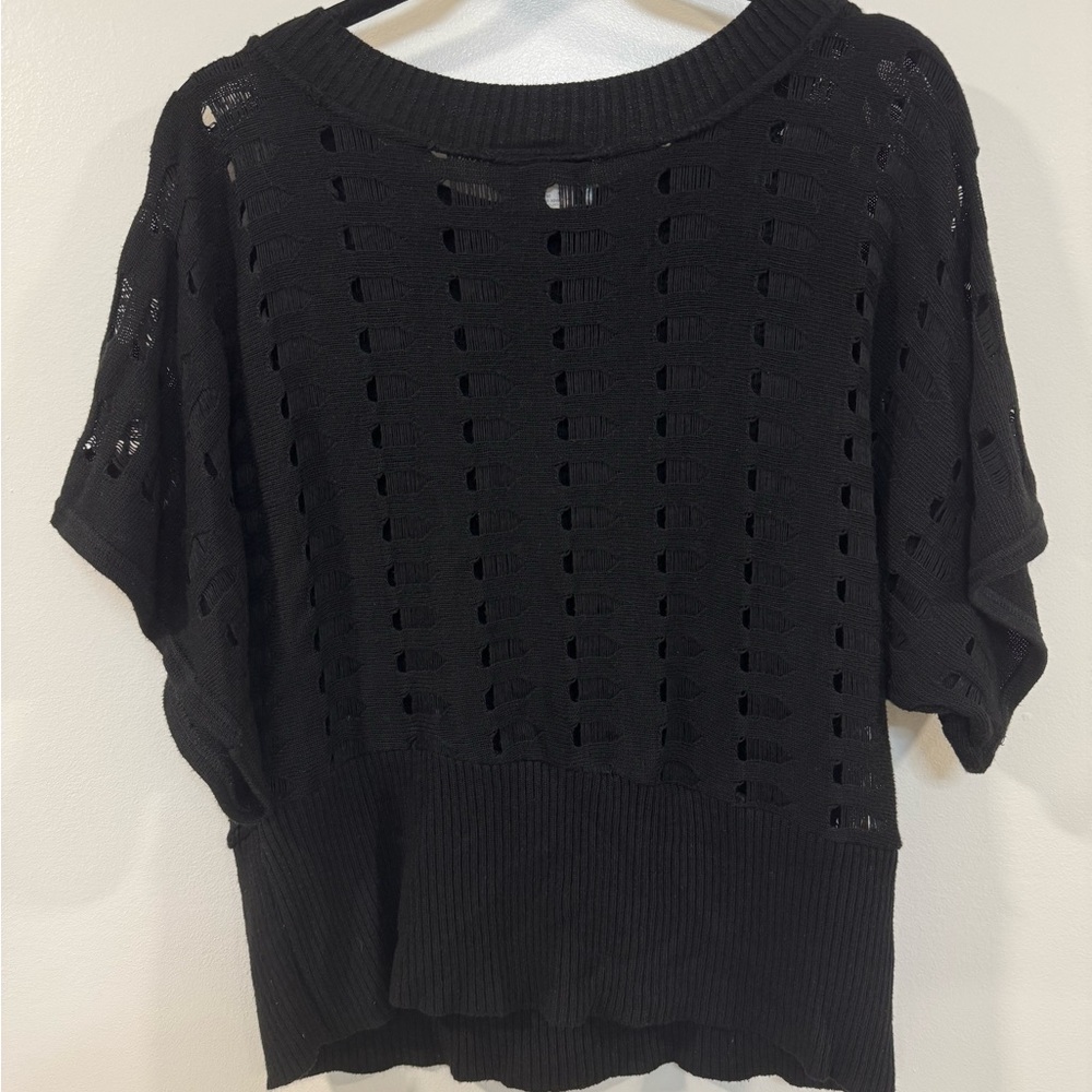 Women's Black Open Knit Sweater - Picture 3 of 8